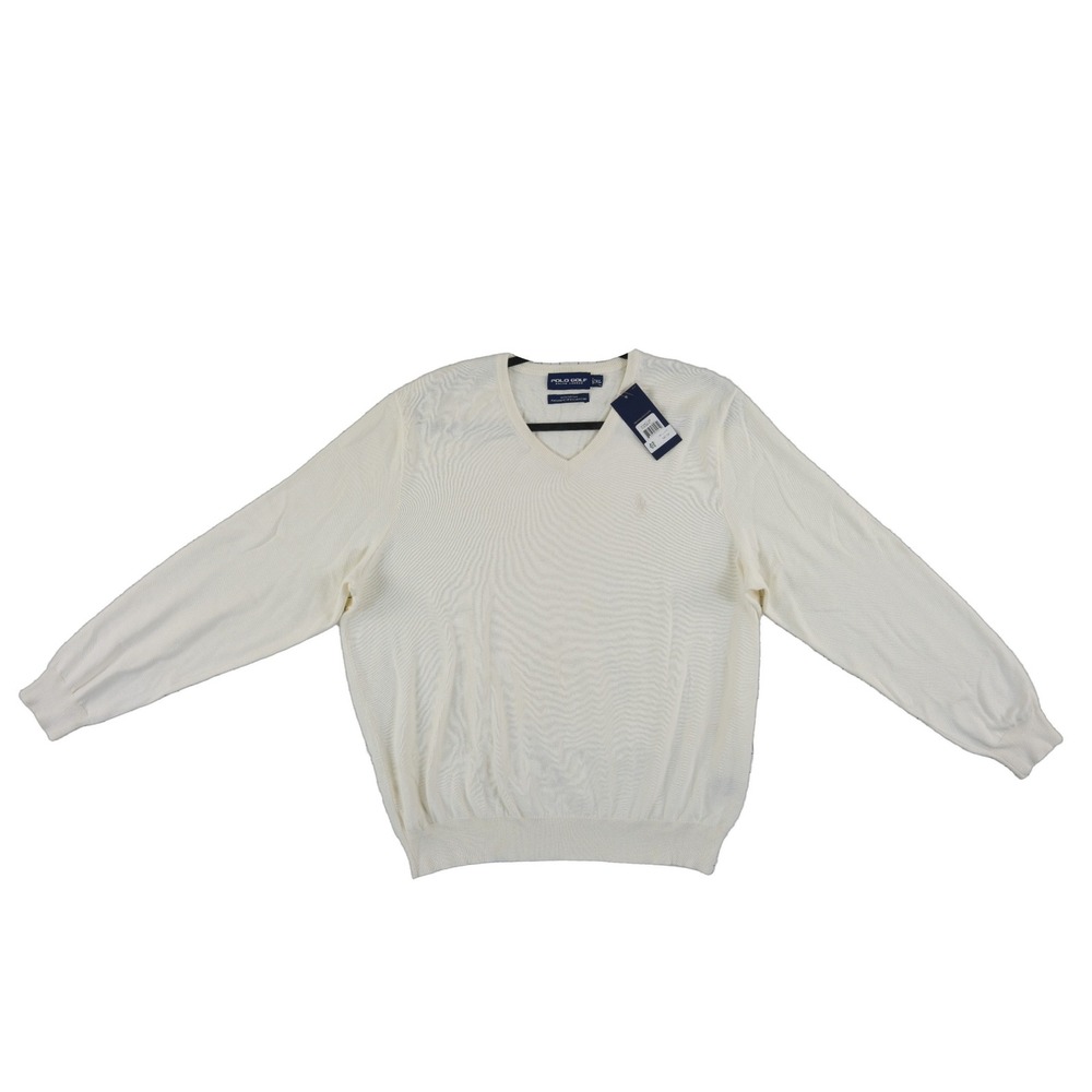 NWT Polo Golf Ralph Lauren 100% Cotton V Neck Sweater Mens Size XL Ivory Vintage